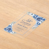 Moderne Blauwe Bloemen Verrassing 55e Verjaardagsf Acryl Uitnodigingen (Laagn)