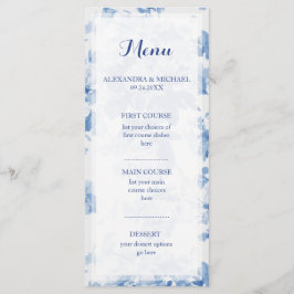 Moderne Blauwe Bloemen Waterverf Bruiloft Menu