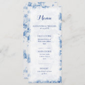 Moderne Blauwe Bloemen Waterverf Bruiloft Menu (Voorkant / Achterkant)