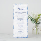 Moderne Blauwe Bloemen Waterverf Bruiloft Menu (Staand voorkant)