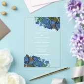 Moderne Blauwe Bloemen Waterverf Elegante Huwelijk Acryl Uitnodigingen (Insitu (Huwelijk))