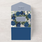 Moderne Blauwe Bloemen Waterverf Elegante Huwelijk All In One Uitnodiging (Buitenkant)