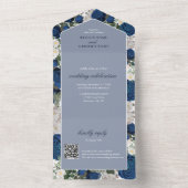 Moderne Blauwe Bloemen Waterverf Elegante Huwelijk All In One Uitnodiging (Binnen)