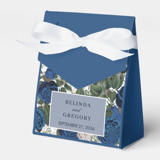 Moderne Blauwe Bloemen Waterverf Elegante Huwelijk Bedankdoosjes (Voorkant Zijde)