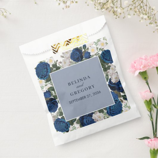 Moderne Blauwe Bloemen Waterverf Elegante Huwelijk Bedankzakje (Gezegeld)