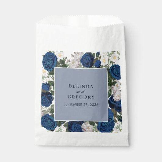 Moderne Blauwe Bloemen Waterverf Elegante Huwelijk Bedankzakje (Voorkant)