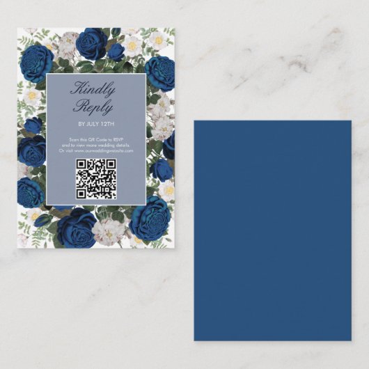 Moderne Blauwe Bloemen Waterverf Elegante Huwelijk Informatiekaartje (Voorkant / Achterkant)