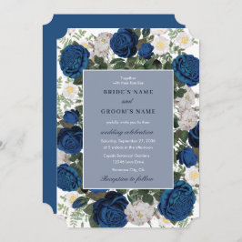 Moderne Blauwe Bloemen Waterverf Elegante Huwelijk Kaart