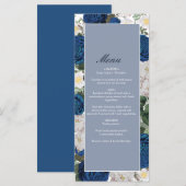 Moderne Blauwe Bloemen Waterverf Elegante Huwelijk Menu (Voorkant / Achterkant)
