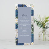 Moderne Blauwe Bloemen Waterverf Elegante Huwelijk Menu (Staand voorkant)