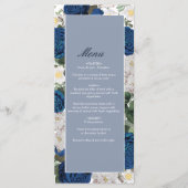 Moderne Blauwe Bloemen Waterverf Elegante Huwelijk Menu (Voorkant)