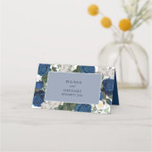 Moderne Blauwe Bloemen Waterverf Elegante Huwelijk Plaatskaartje (Achterkant)