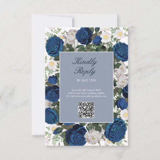 Moderne Blauwe Bloemen Waterverf Elegante Huwelijk RSVP Kaartje (Voorkant)