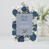 Moderne Blauwe Bloemen Waterverf Elegante Huwelijk RSVP Kaartje (Staand voorkant)