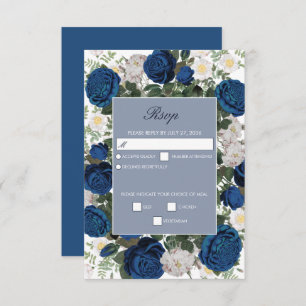 Moderne Blauwe Bloemen Waterverf Elegante Huwelijk RSVP Kaartje
