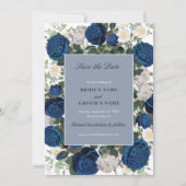 Moderne Blauwe Bloemen Waterverf Elegante Huwelijk Save The Date (Voorkant)