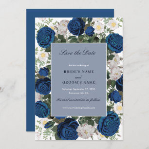 Moderne Blauwe Bloemen Waterverf Elegante Huwelijk Save The Date