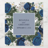 Moderne Blauwe Bloemen Waterverf Elegante Huwelijk Wijn Etiket (Enkel label)