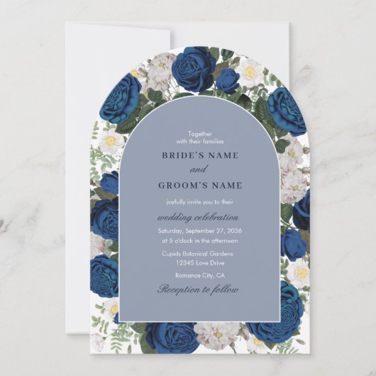 Moderne Blauwe Bloemen Waterverf Elegante Trouwboo Kaart (Voorkant)