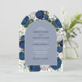 Moderne Blauwe Bloemen Waterverf Elegante Trouwboo Kaart (Staand voorkant)