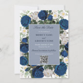 Moderne Blauwe Bloemen Waterverf QR Code Huwelijk Save The Date (Voorkant)