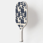 Moderne Blauwe Bloemenschildering Aangepaste Naam Pickleball Paddle (Links)