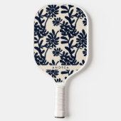 Moderne Blauwe Bloemenschildering Aangepaste Naam Pickleball Paddle (Achterkant)