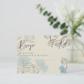 Moderne Blauwe Bloemige Abstracte Trouw-RSVD Briefkaart (Staand voorkant)