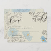 Moderne Blauwe Bloemige Abstracte Trouw-RSVD Briefkaart (Voorkant / Achterkant)