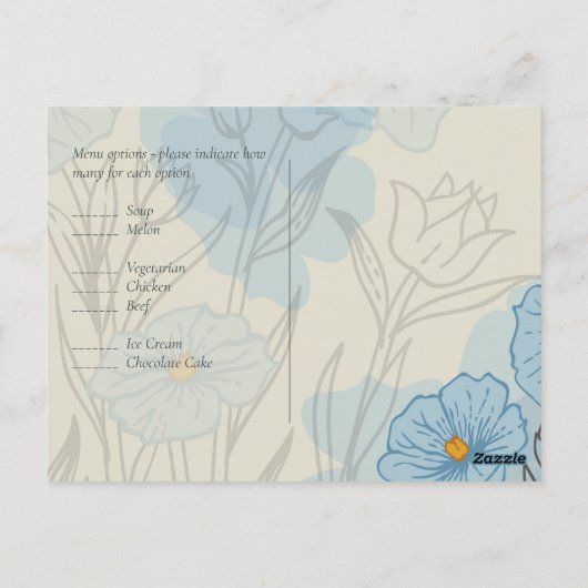 Moderne Blauwe Bloemige Abstracte Trouw-RSVD Briefkaart (Achterkant)