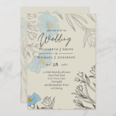 Moderne Blauwe Bloemige Abstracte Trouwfeest (Voorkant / Achterkant)