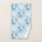 Moderne Blauwe Bloemige Gestreepte Bad Handdoek (Handdoek)