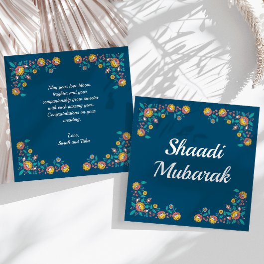 Moderne Blauwe Bloemige Shaadi Mubarak Kaart
