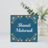 Moderne Blauwe Bloemige Shaadi Mubarak Kaart (Staand voorkant)