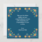 Moderne Blauwe Bloemige Shaadi Mubarak Kaart (Achterkant)