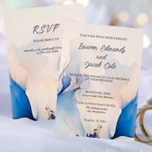 Moderne Blauwe Bloemige Trouwfeest met RSVP