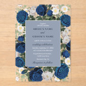 Moderne Blauwe Bloemige Watercolor Elegante Trouwd Acryl Uitnodigingen (Voorkant)