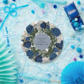 Moderne Blauwe Bloemige Waterverf Elegante Trouw  Papieren Bordje (Feest)