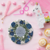 Moderne Blauwe Bloemige Waterverf Elegante Trouw  Papieren Bordje (Feest)