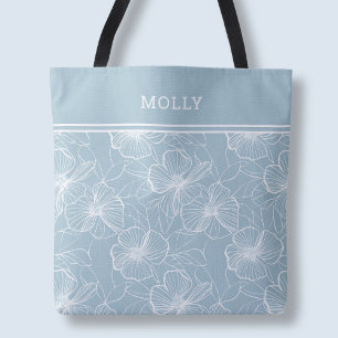 Moderne Blauwe Bloempatroon Elegante Aangepaste Na Tote Bag