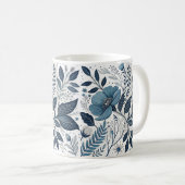 Moderne blauwe bloempatroon mok (Voorkant rechts)