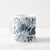 Moderne blauwe bloempatroon mok (Voorkant links)