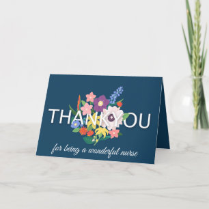 Moderne Blauwe Bloemtypografie Verpleegster Bedankkaart