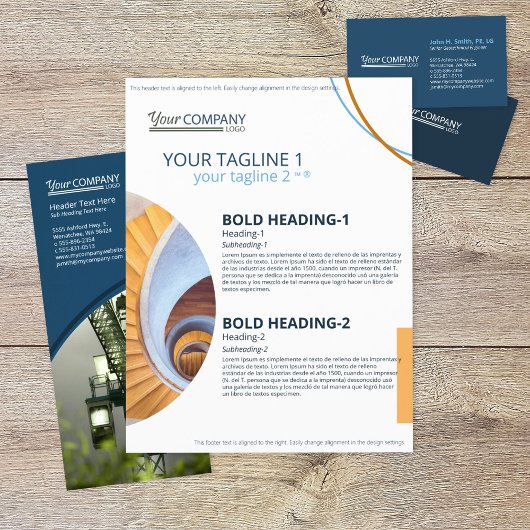 Moderne blauwe bloktekst, geometrische fotovormen flyer