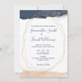 Moderne Blauwe Blush Gouden Geometrisch Kaart
