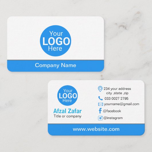 Moderne blauwe bodem zakelijke details / gepersona visitekaartje (Voorkant / Achterkant)