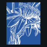 Moderne, blauwe bodemlijn poster<br><div class="desc">Een eenvoudige,  moderne,  minimalistische kunsttekening van de bloemenlijn in een  kleur van kobalt blauw.</div>