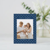 Moderne Blauwe Boog Patroon Familie Foto Kerstmis Briefkaart (Staand voorkant)