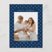 Moderne Blauwe Boog Patroon Familie Foto Kerstmis Briefkaart (Voorkant)