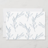 Moderne blauwe botanische bruiloft met poeder spar save the date (Achterkant)